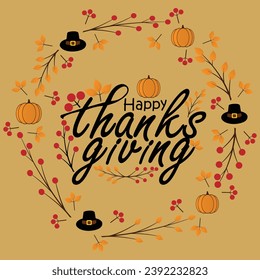 Happy thanksgiving day. Vector banner, greeting card with text Happy thanksgiving day