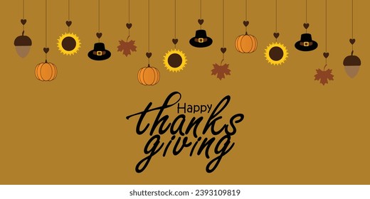 Happy thanksgiving day. Vector banner, greeting card with text Happy thanksgiving day