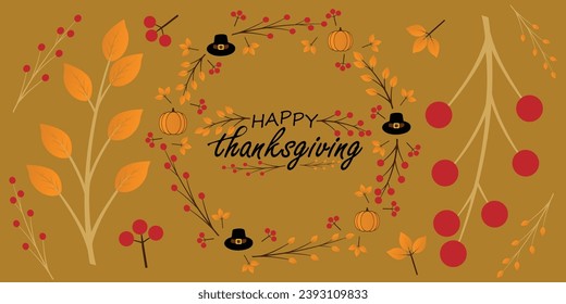 Happy thanksgiving day. Vector banner, greeting card with text Happy thanksgiving day