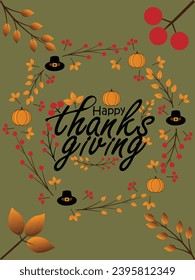Happy thanksgiving day. Vector banner, greeting card with text Happy thanksgiving day