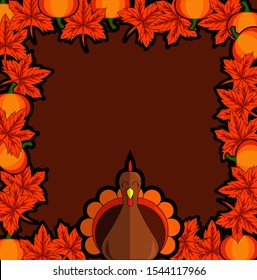 The happy Thanksgiving day vector design wallpaper for festival with pumpkin leaves art and turkey logo