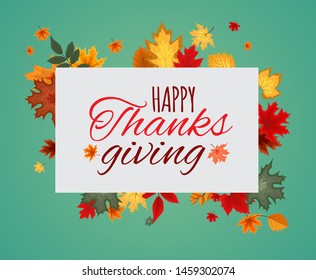 Happy Thanksgiving Day Vector Illustration Autumn Background with Falling Autumn Leaves. EPS10
