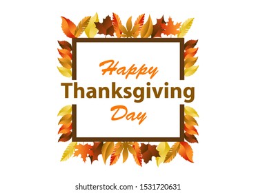 Happy Thanksgiving Day Vector Illustration With Autumn Leaves and White Colored Background