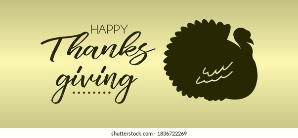 Happy Thanksgiving Day. Vector Illustration with Hand Lettered Text and a Turkey silhouette with orange background.