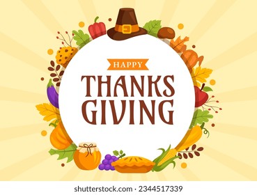 Happy Thanksgiving Day Vector Illustration with Turkey Bird, Pumpkin, Leaves and Many Others Elements Background Flat Cartoon Hand Drawn Templates