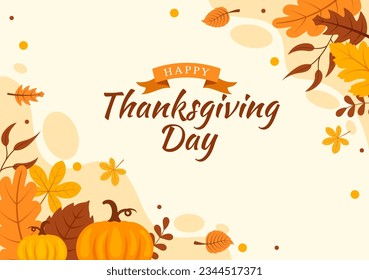 Happy Thanksgiving Day Vector Illustration with Turkey Bird, Pumpkin, Leaves and Many Others Elements Background Flat Cartoon Hand Drawn Templates