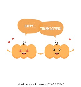 Happy Thanksgiving day vector illustration with two cute pumpkins.