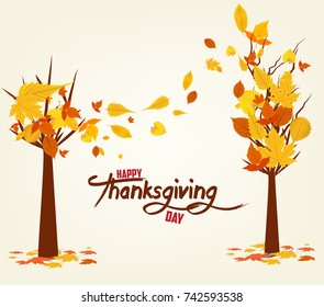 Happy Thanksgiving Day. Vector Illustration of an Autumn Design. Autumn tree background