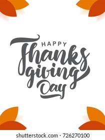Happy Thanksgiving Day. Vector template of greeting card with autumn leaves