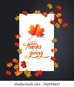 Happy Thanksgiving Day. White blank with autumn maple leaves
