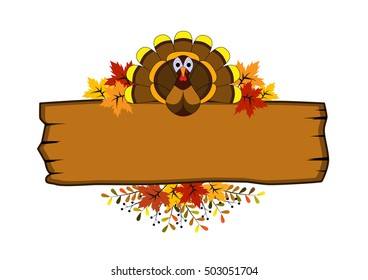 Happy thanksgiving day wood banner with space for your text, invitation, holiday card template, vector illustration, background