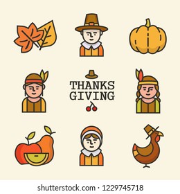 Happy Thanksgiving day.Happy Thanksgiving set of elements for design. Vector illustration in a cartoon style,isolated on white background.