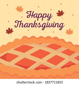 happy thanksgiving design with apple pie over orange background, colorful design, vector illustration