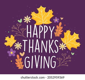 Happy thanksgiving design with dry leaves around