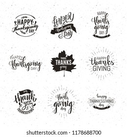 Happy Thanksgiving emblems set, brush pen calligraphy, vector illustration