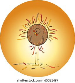 Happy Thanksgiving for Everyone But the Turkey - turkey stands in gradient circle slowly losing feathers