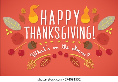 Happy Thanksgiving with Fall Elements Vector