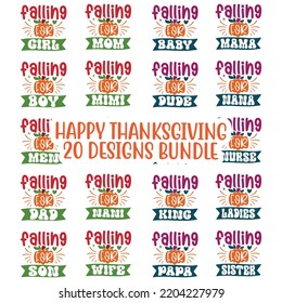 Happy Thanksgiving, Happy Fall T shirt and SVG design bundle. autumn thanksgiving bundle, hello fall pumpkin designs. Thanksgiving Quotes t shirt Design, Vector EPS Editable Files Bundle.