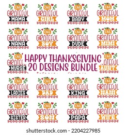 Happy Thanksgiving, Happy Fall T shirt and SVG design bundle. autumn thanksgiving bundle, hello fall pumpkin designs. Thanksgiving Quotes t shirt Design, Vector EPS Editable Files Bundle.