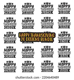 Happy Thanksgiving, Happy Fall T shirt and SVG design bundle. autumn thanksgiving bundle, hello fall pumpkin designs. Thanksgiving Quotes t shirt Design, Vector EPS Editable Files Bundle.
