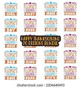 Happy Thanksgiving, Happy Fall T shirt and SVG design bundle. autumn thanksgiving bundle, hello fall pumpkin designs. Thanksgiving Quotes t shirt Design, Vector EPS Editable Files Bundle.