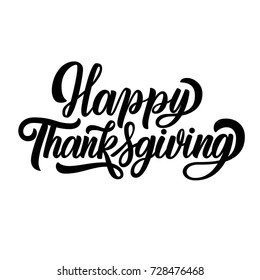 Happy thanksgiving fancy brush hand lettering, isolated on white background. Calligraphy vector illustration. Can be used for holiday type design.