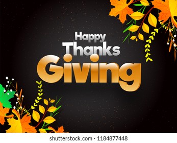 Happy Thanksgiving festival celebration concept based poster or template design decorated with maple leaves and bushes.