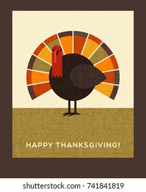 Happy Thanksgiving flat minimalist design. Colorful turkey. For greeting cards, banners, flyers, print.