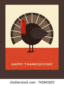 Happy Thanksgiving flat minimalist design. Colorful turkey. For greeting cards, banners, flyers, print.