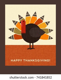 Happy Thanksgiving flat minimalist design. Colorful turkey. For greeting cards, banners, flyers, print.