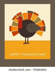 Happy Thanksgiving flat minimalist design. Colorful turkey. For greeting cards, banners, flyers, print.