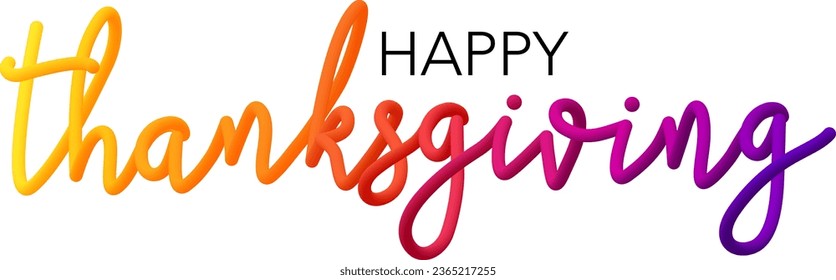 Happy thanksgiving fluid text with dynamic curved lines made of blended colorful circles. Vector illustration.