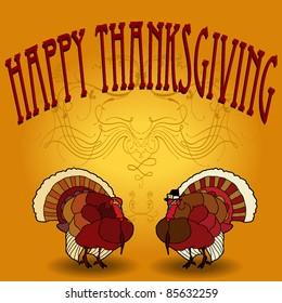 Happy Thanksgiving flyer, background, card, includes pilgrim turkey, basic turkey happy thanksgiving, and fancy embellishment.