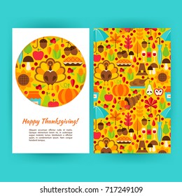 Happy Thanksgiving Flyer Template. Vector Illustration of Fall Holiday Concept.