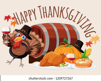 Happy thanksgiving food template illustration