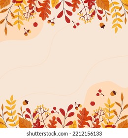 feliz fondo del saludo de acción de gracias con calabazas, calabaza de marihuana, hojas de arce o ilustración del vector de hojas para el otoño de Acción de Gracias, festival de cosecha. Plantilla para afiches, pancartas, tarjetas