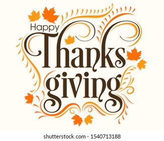 Happy Thanksgiving greeting card with beautiful calligraphy. 