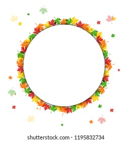 Happy Thanksgiving Greeting Card, Fall Colorful Leaves With Empty Frame Background.