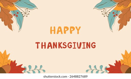 Happy Thanksgiving greeting Card with Fall Leaves border frame