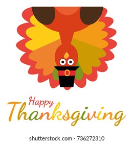 Happy Thanksgiving. Greeting card with funny cartoon turkey Vector illustration