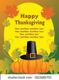 Happy Thanksgiving greeting card with hat and pumpkin
