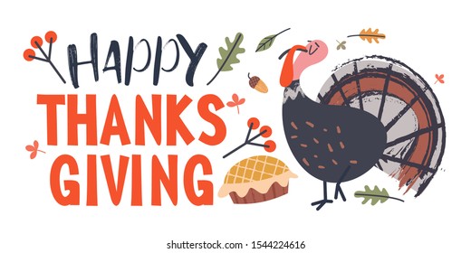 Happy thanksgiving. Greeting card, holiday banner. Vector illustration.