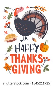 Happy thanksgiving. Greeting card, holiday banner. Vector illustration.