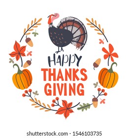 Happy thanksgiving. Greeting card, holiday banner. Vector illustration.