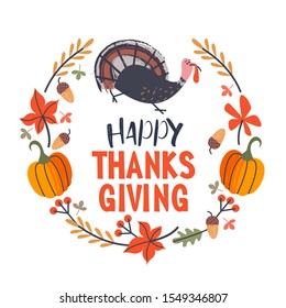 Happy thanksgiving. Greeting card, holiday banner. Vector illustration.