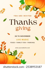 Happy Thanksgiving greeting card, invitation card, posters or flyers set. Thanksgiving meal vector. Thanksgiving set of meal, pumpkin and turkey. Thanksgiving banner social media post.
