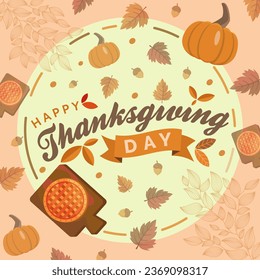 Happy Thanksgiving greeting card with nice writing and illustrations