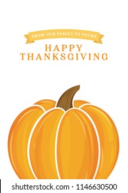 Happy Thanksgiving Greeting Card, Orange Pumpkin Icon, Fall Autumn Harvest, Holiday Card Vector Illustration Background
