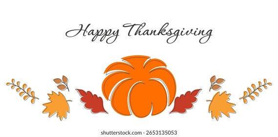 Happy Thanksgiving greeting Card with pumpkin and Fall Leaves 