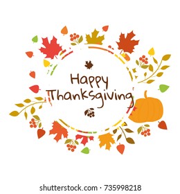 Happy Thanksgiving. Greeting card with pumpkin on an autumnal background. Vector illustration